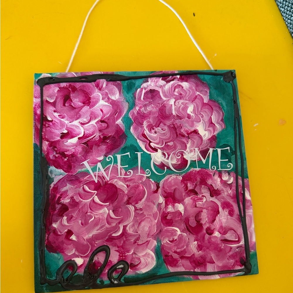 Floral Welcome Sign with Pink Blooms
